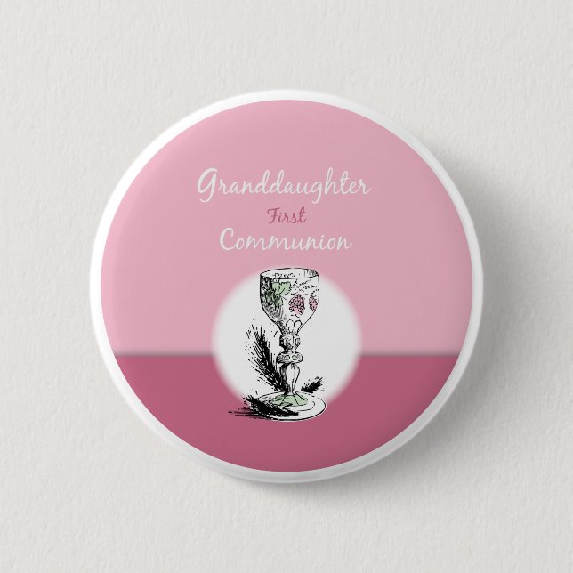 Granddaughter First Communion Pink, Chalice 6 Cm Round Badge (Front)