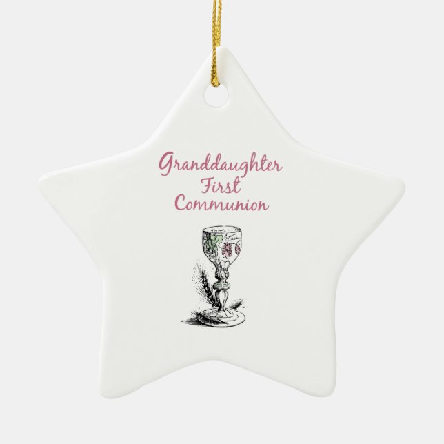 Granddaughter First Communion Pink, Chalice Ceramic Tree Decoration (Front)