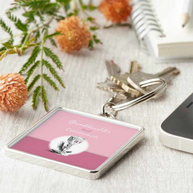 Granddaughter First Communion Pink, Chalice Key Ring (Side)