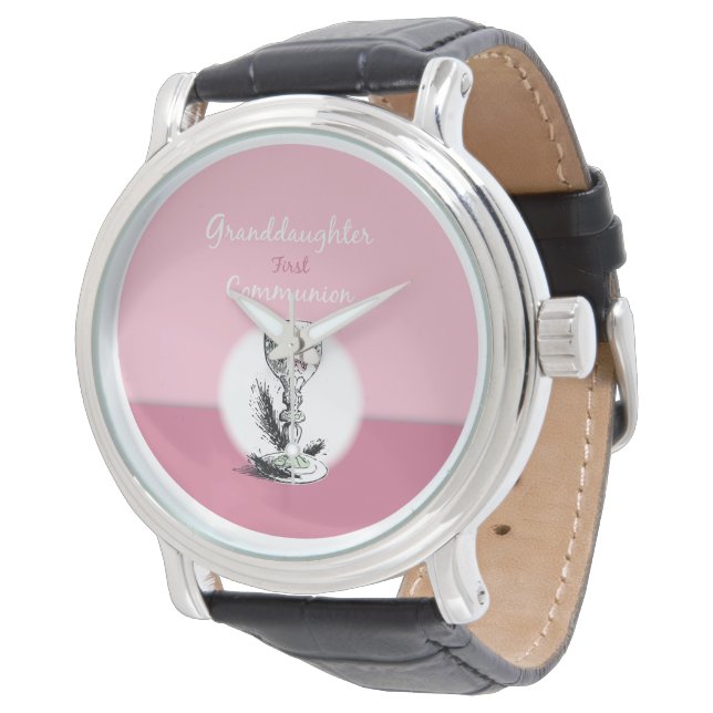 Granddaughter First Communion Pink, Chalice Watch (Angled)