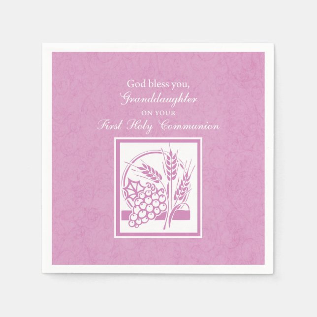 Granddaughter First Communion, Pink Napkin (Front)