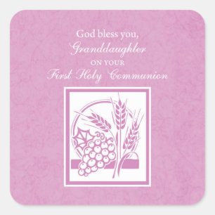 Granddaughter First Communion, Pink Square Sticker
