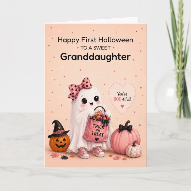 Granddaughter First Halloween Cute Ghost Card (Front)