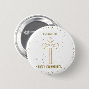 Granddaughter First Holy Communion Gold Look Cross 6 Cm Round Badge