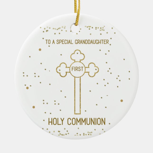Granddaughter First Holy Communion Gold Look Cross Ceramic Tree Decoration (Front)