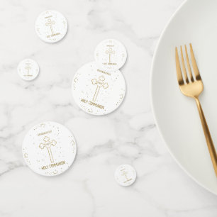 Granddaughter First Holy Communion Gold Look Cross Confetti