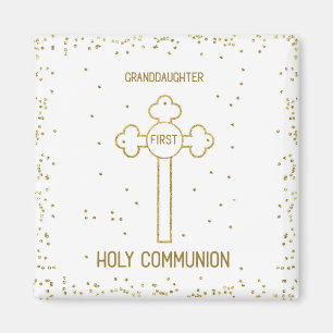 Granddaughter First Holy Communion Gold Look Cross Magnet