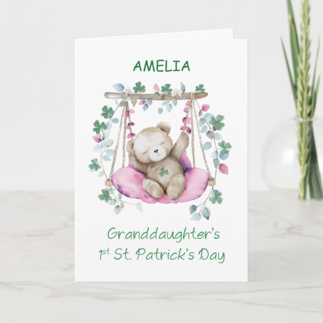 Granddaughter First St Patricks Day Sweet Bear Card (Front)