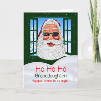 Granddaughter Funny Christmas Santa in Sunglasses Holiday Card