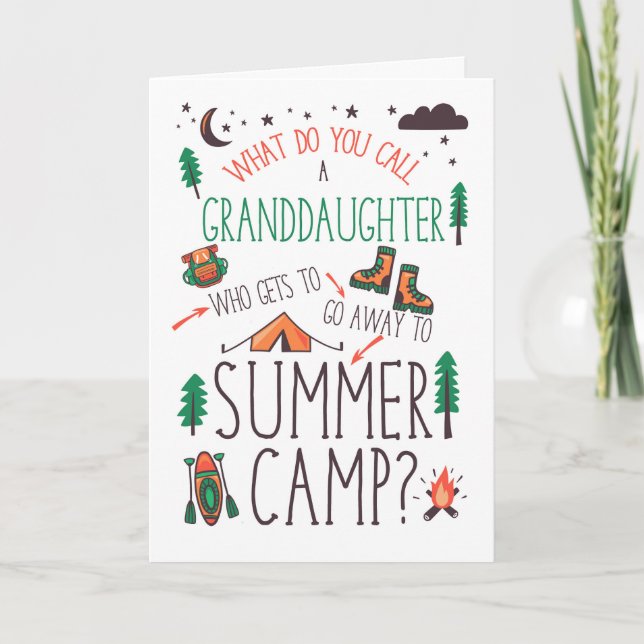 Granddaughter Funny Summer Camp Orange Green Brown Card (Front)