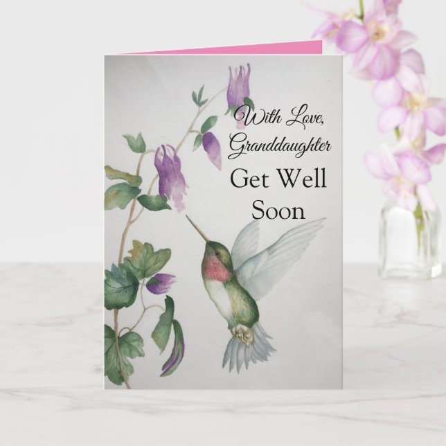 Granddaughter Get Well Soon With Love Hummingbird Card (Orchid)