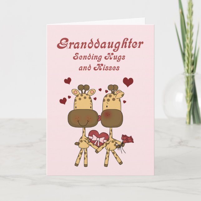 Granddaughter, Giraffe Sending Hugs and Kisses Holiday Card (Front)