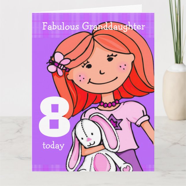 Granddaughter Girl's 8th birthday card purple (Front)