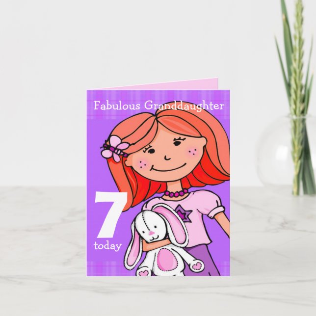 Granddaughter Girl's birthday card red hair purple (Front)