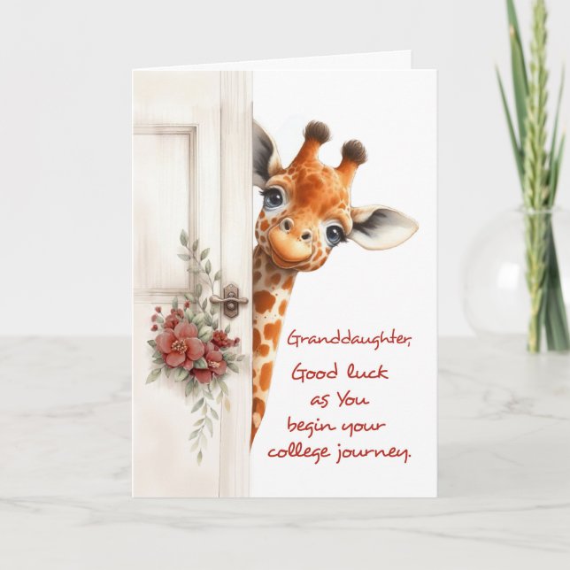 Granddaughter Good Luck College Giraffe Peaking Card (Front)