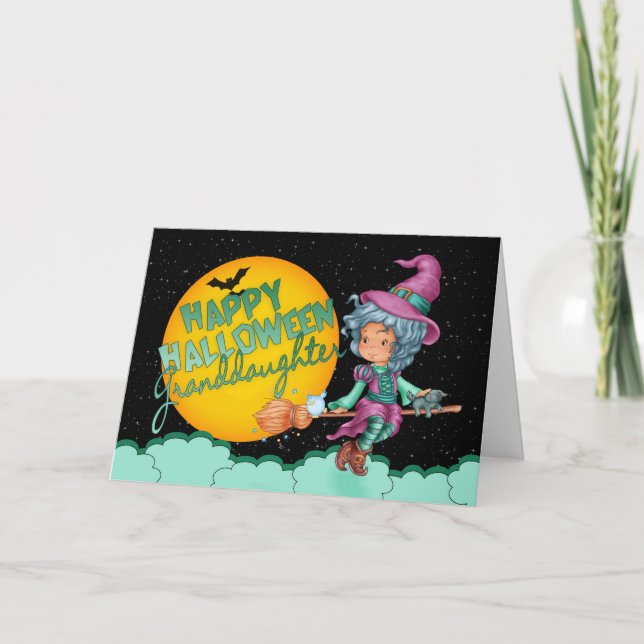 granddaughter halloween card with cute witch (Front)