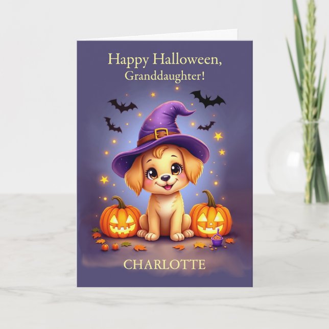 Granddaughter Halloween Customisable Name Puppy Card (Front)