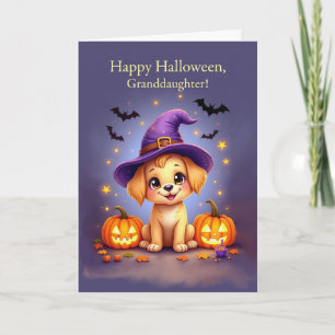 Granddaughter Halloween Cute Puppy in Witch Hat Card
