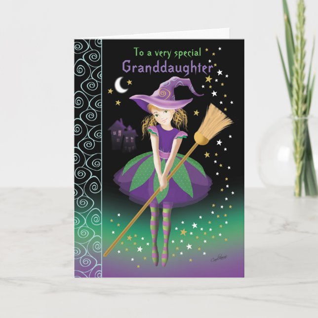 Granddaughter, Halloween Tween Witch Card (Front)