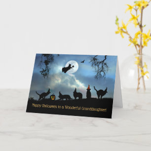 Granddaughter Halloween with Cats and Witch Card