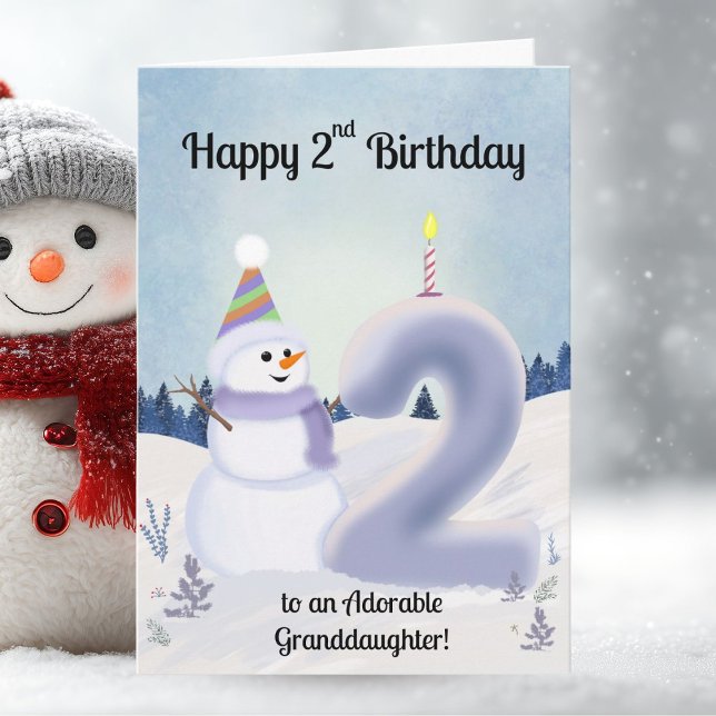Granddaughter Happy 2nd Birthday Snowman Building Card (Creator Uploaded)