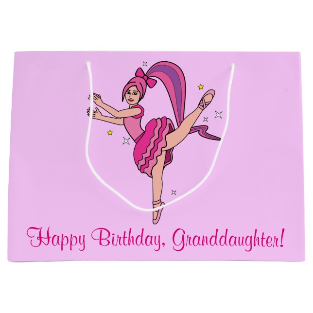 Granddaughter Happy Birthday Ballerina with Bow Large Gift Bag (Front)