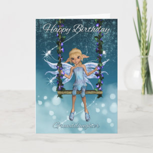 Granddaughter Happy Birthday cute fairy on swing Card