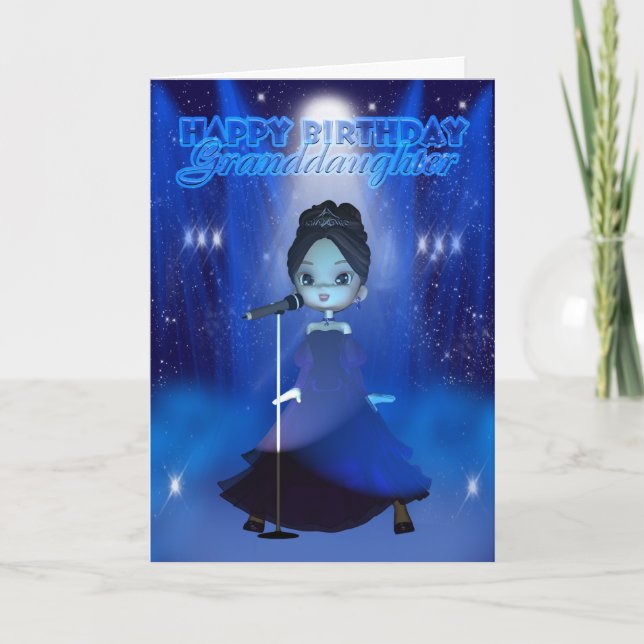 Granddaughter Happy Birthday Singing Deva Cute Car Card (Front)