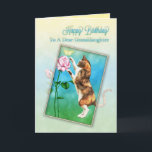 Granddaughter, Happy Birthday with a playful cat Card<br><div class="desc">A cute calico cats play at chasing a yellow butterfly that has landed on a red rose.An extra special card for a cat lover. Copyright Norma Cornes.</div>