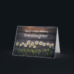 Granddaughter Happy Birthday with Pretty Daisy Card<br><div class="desc">Happy Birthday card for a wonderful granddaughter featuring happy flowers! Daisies against a country wood type wall and wording that is changeable including colour and font.</div>