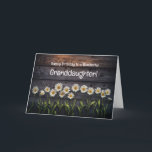 Granddaughter Happy Birthday with Pretty Daisy Card<br><div class="desc">Happy Birthday card for a wonderful granddaughter featuring happy flowers! Daisies against a country wood type wall and wording that is changeable including colour and font.</div>