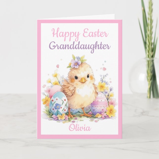 Granddaughter Happy Easter Chick Egg Cute Holiday Card (Front)