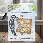 Granddaughter Happy February Birthday Woodpecker Card<br><div class="desc">Sweet and full of charm,  this nature-inspired birthday card for a granddaughter features a hand-painted Downy Woodpecker creating a wooden Happy Birthday sign with a heart. Soft watercolor tones and gentle detail make it a keepsake-worthy card for a granddaughter who loves animals and whimsical art.</div>