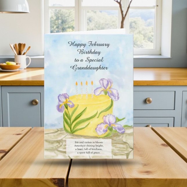Granddaughter Happy February Irises Birthday Cake Card (Creator Uploaded)