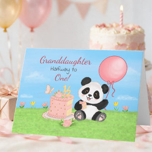 Granddaughter Happy Half Birthday Panda with Cake Card
