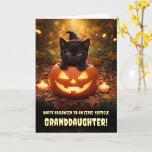 Granddaughter Happy Halloween Cute Black Kitten Card