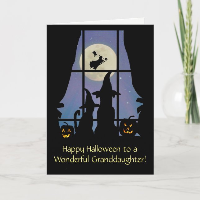 Granddaughter Happy Halloween Cute Dog and Cat Card (Front)