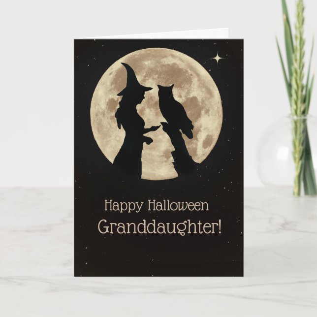 Granddaughter Happy Halloween With Witch and Owl Card (Front)