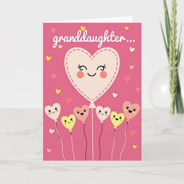 Granddaughter Happy Heart Balloon Card (Front)