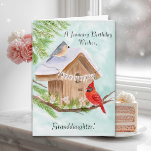Granddaughter Happy January Birthday Birds at Bird Card