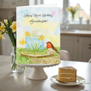 Granddaughter Happy March Birthday Robin Daffodils Card