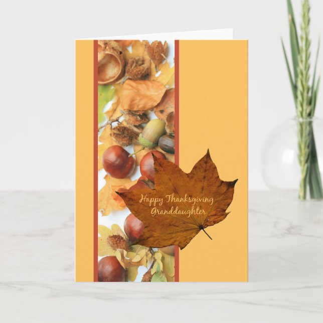 Granddaughter happy thanksgiving  maple leaf ard holiday card (Front)