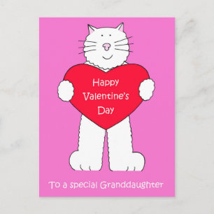 Granddaughter Happy Valentine's Day Cartoon Cat Holiday Postcard