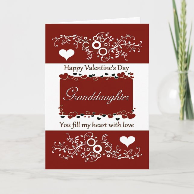 Granddaughter Happy Valentine's Day  Hearts/Swirls Holiday Card (Front)
