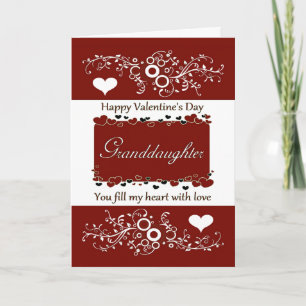 Granddaughter Happy Valentine's Day  Hearts/Swirls Holiday Card