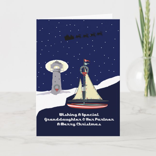 Granddaughter & Her Partner Sailboat Christmas Holiday Card (Front)