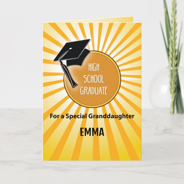 Granddaughter High School Graduation Hat on Sun Card (Front)