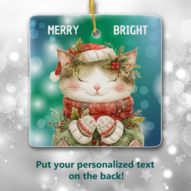 Granddaughter Holly Kitty Cat Christmas Ceramic Ornament (Creator Uploaded)