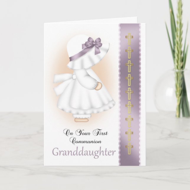 Granddaughter Holy Communion Card With Little Girl (Front)