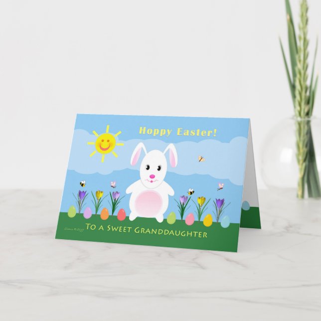 Granddaughter Hoppy Easter - Easter Bunny Holiday Card (Front)
